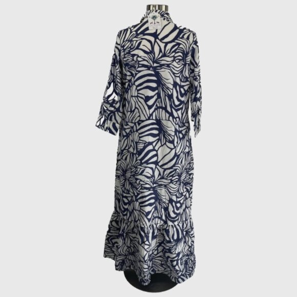 La Plage NWT Womens S Blue Leaf Maxi Shirt Dress - Picture 7 of 15